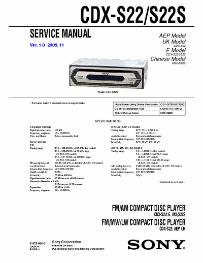 sony CDX-S22 Sony CDX-S22 CDX-S22S